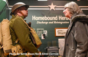 James Ham (left) and Tina Weisensel at Midway Village Museum exhibit